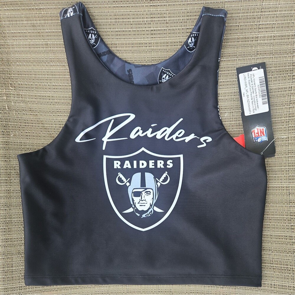 LAS VEGAS RAIDERS Football Midi Sports Bra NFL Certo NWT SZ MEDIUM